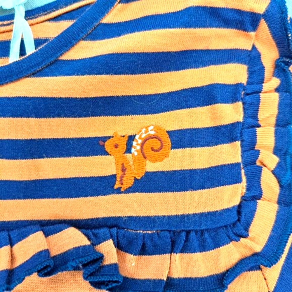 NEW Cadet Rousselle Orange Fall Striped Dress Squirrel Ruffle Size 5 - Picture 4 of 6